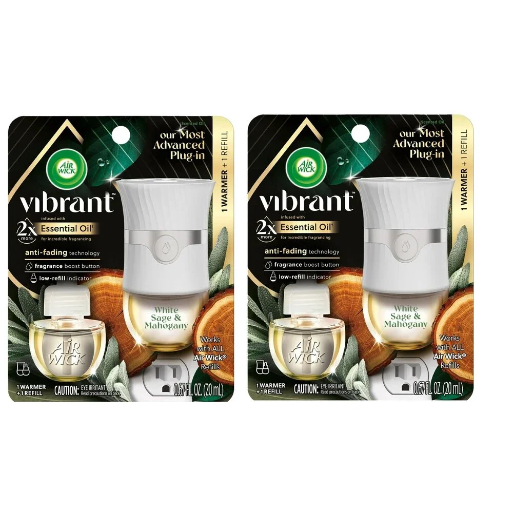 Air Wick Vibrant Scented Oil Plug-In Warmers – White Sage & Mahogany (2-Pack)